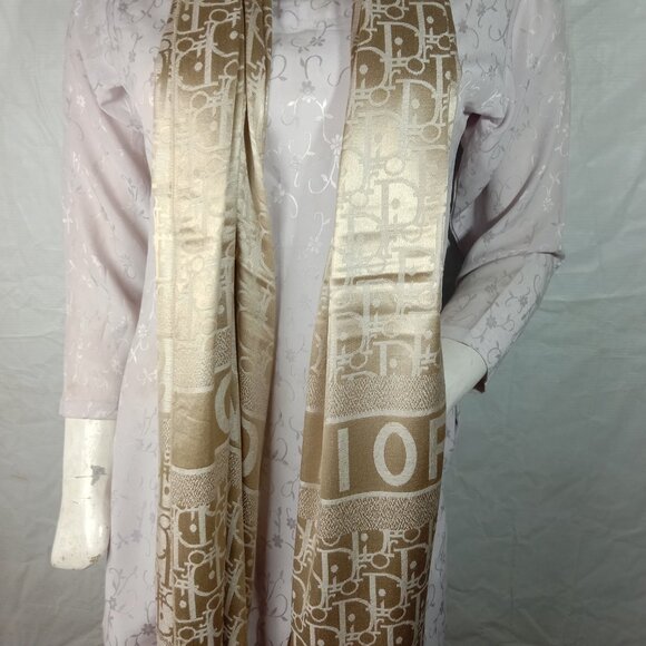 Dior Stole Shawl Wrap 65% Cashmere 35% Silk Light Golden Used - Picture 4 of 11